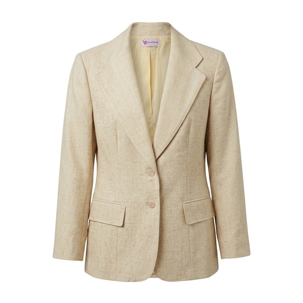 Vintage Evan-Picone Blazer Women Beige Linen Single-Breasted 70s Old Money